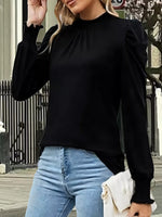 Mock Neck Puff Sleeve Blouse