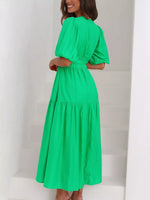V-Neck Puff Sleeve Midi Dress