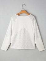 Eyelet Embroidered Loose V Neck Long Sleeve Top