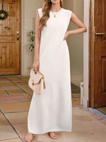Full Size Slit Round Neck Sleeveless Maxi Tank Dress Plus Size