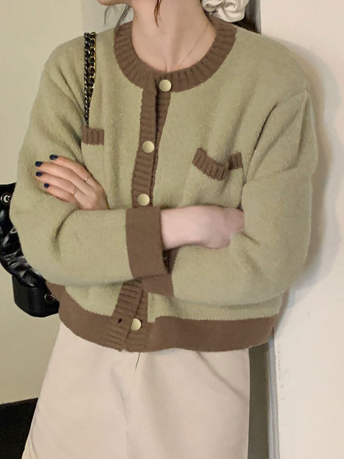 Contrast Trim Button Up Cardigan