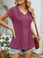 Casual V-Neck Pleated Front T-Shirt
