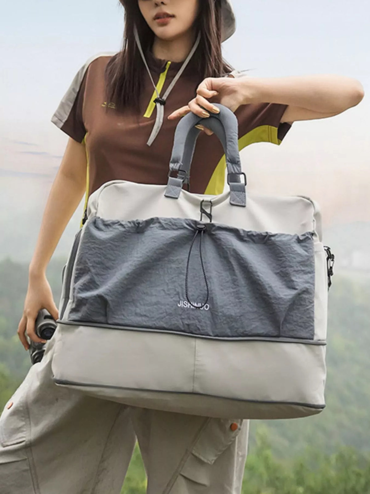 Drawstring Color Block Travel Bag