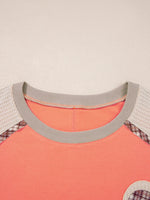 Plaid Waffle Flower Patchwork Contrast Top
