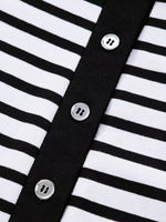 Stripe Buttoned Front Collared Long Sleeve T Shirt Dress with Pockets