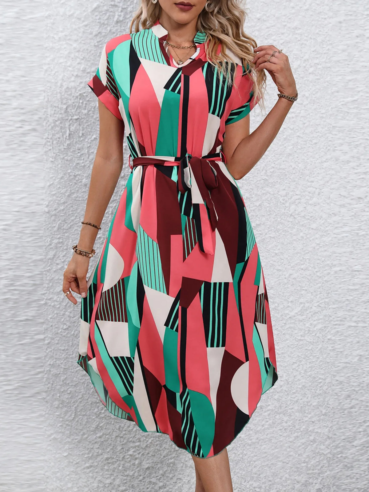 Tie Waist Short Sleeve Dress