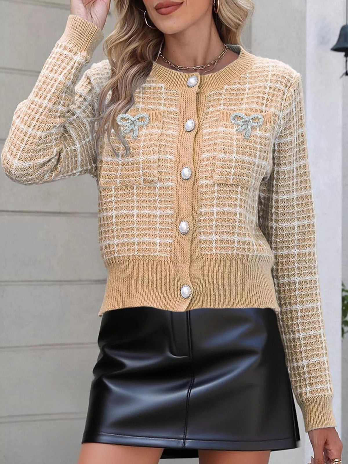 Bow Decor Button Up Cardigan