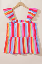 Stripe Ruffled Straps Babydoll Cami