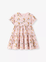 Children's Tiered Bunny Rainbow Print Casual Dress