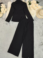 Contrast Trim Blazer & Wide Leg Pants Set