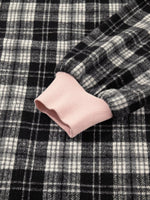 Plaid Polo Collar Zip up Contrast Trim Shift Long Sleeve Mini Dress