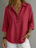 Full Size Snap Down 3/4 Sleeves Blouse Plus Size