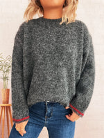 Contrast Trim Round Neck Cozy Sweater
