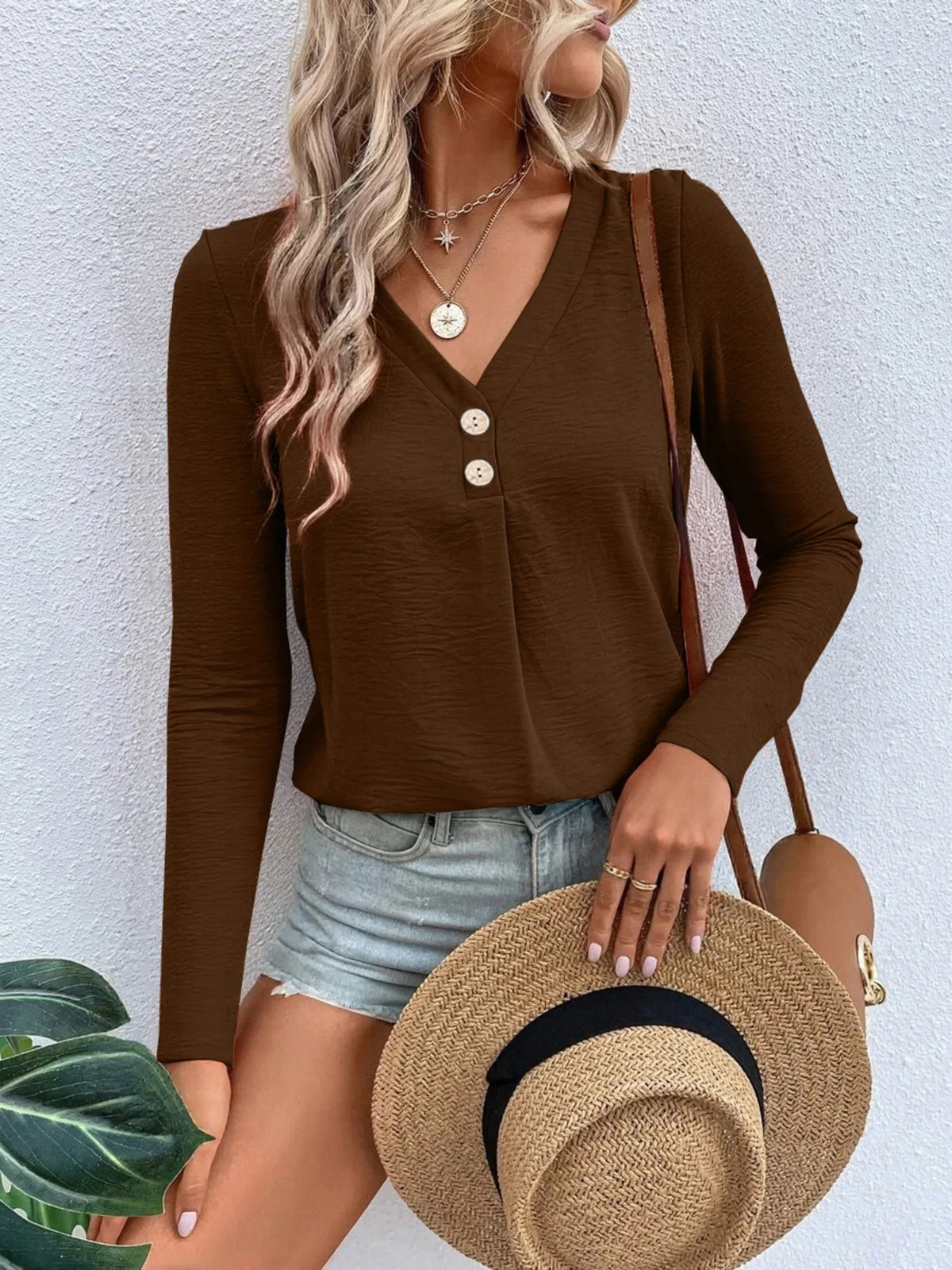 Full Size V-Neck Long Sleeve T-Shirt Plus Size