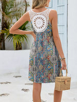 Floral Print V-Neck Crochet Back Mini Dress