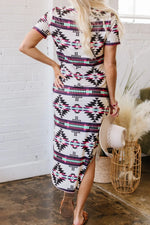 Aztec Print V-Neck Midi Dress