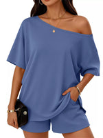 Full Size Boat Neck Tee and Shorts Set Plus Size