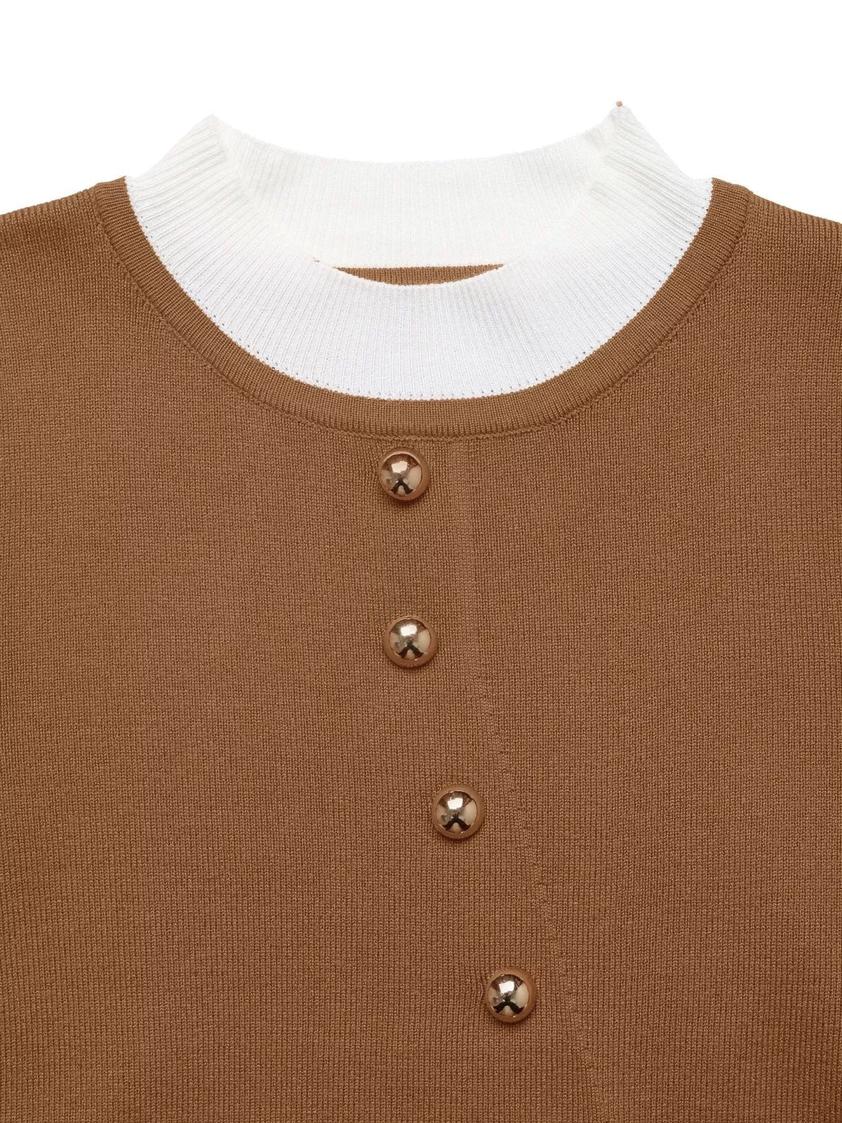 Decor Button Contrast Hem Knit Top