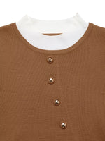 Decor Button Contrast Hem Knit Top