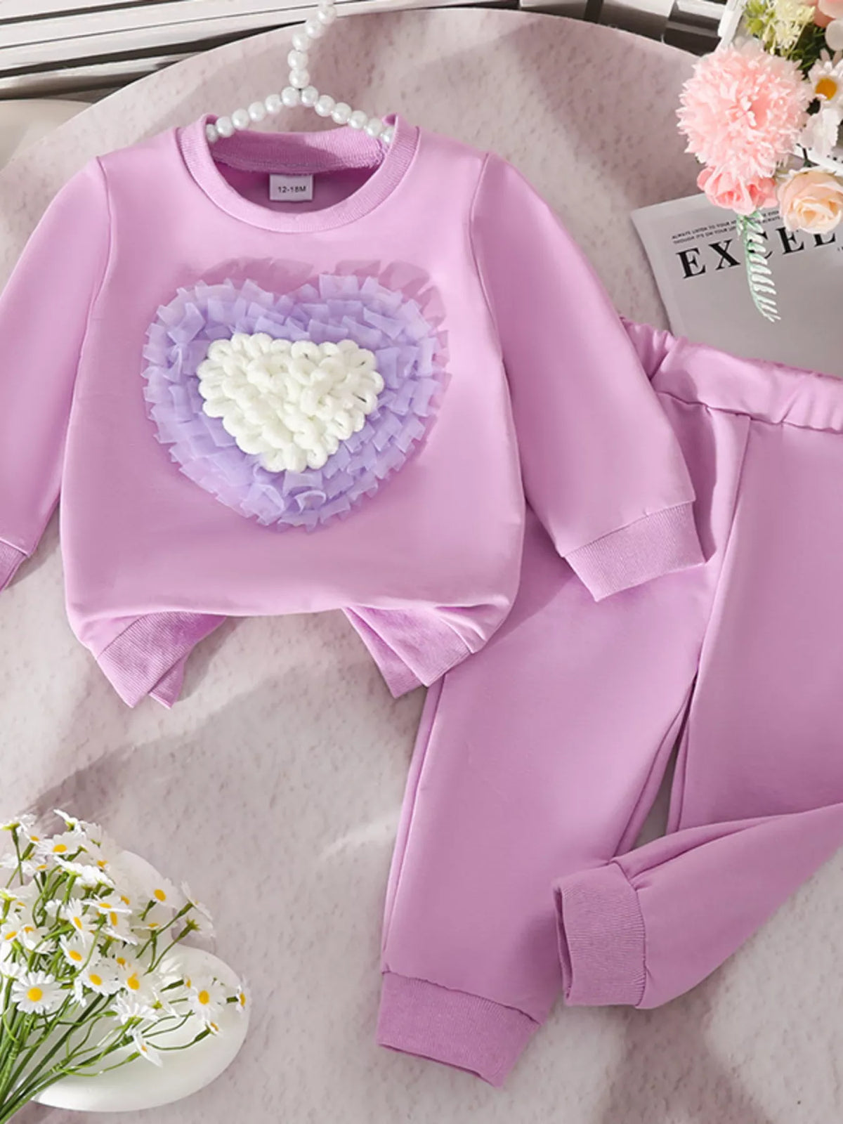 Children's Heart Round Neck Top and Pants Set