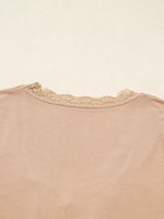 Lace-Trimmed Ruched Detail Long Sleeve T-Shirt