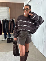 Chunky Knit Striped Sweater with Balloon Sleeves