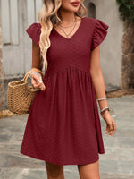 Ruffle Sleeve V-Neck A-Line Dress