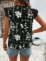 Lace Detail Printed Cap Sleeve Blouse