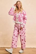 BiBi Textured Heart Buttoned V Neck Cardigan