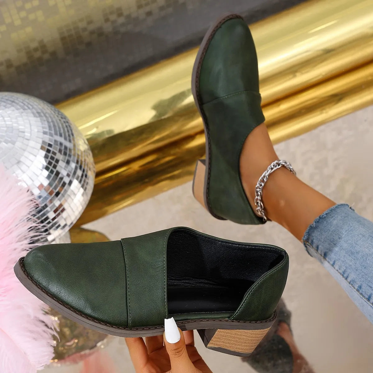 Point Toe Block Heels Pumps