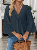 V-Neck Bell Sleeve Blouse
