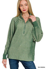 Zenana Ribbed Two Tone Half Zip Sweater