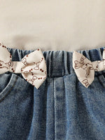 Children's Asymmetrical Tank Top & Bow-Accent Denim Shorts Set