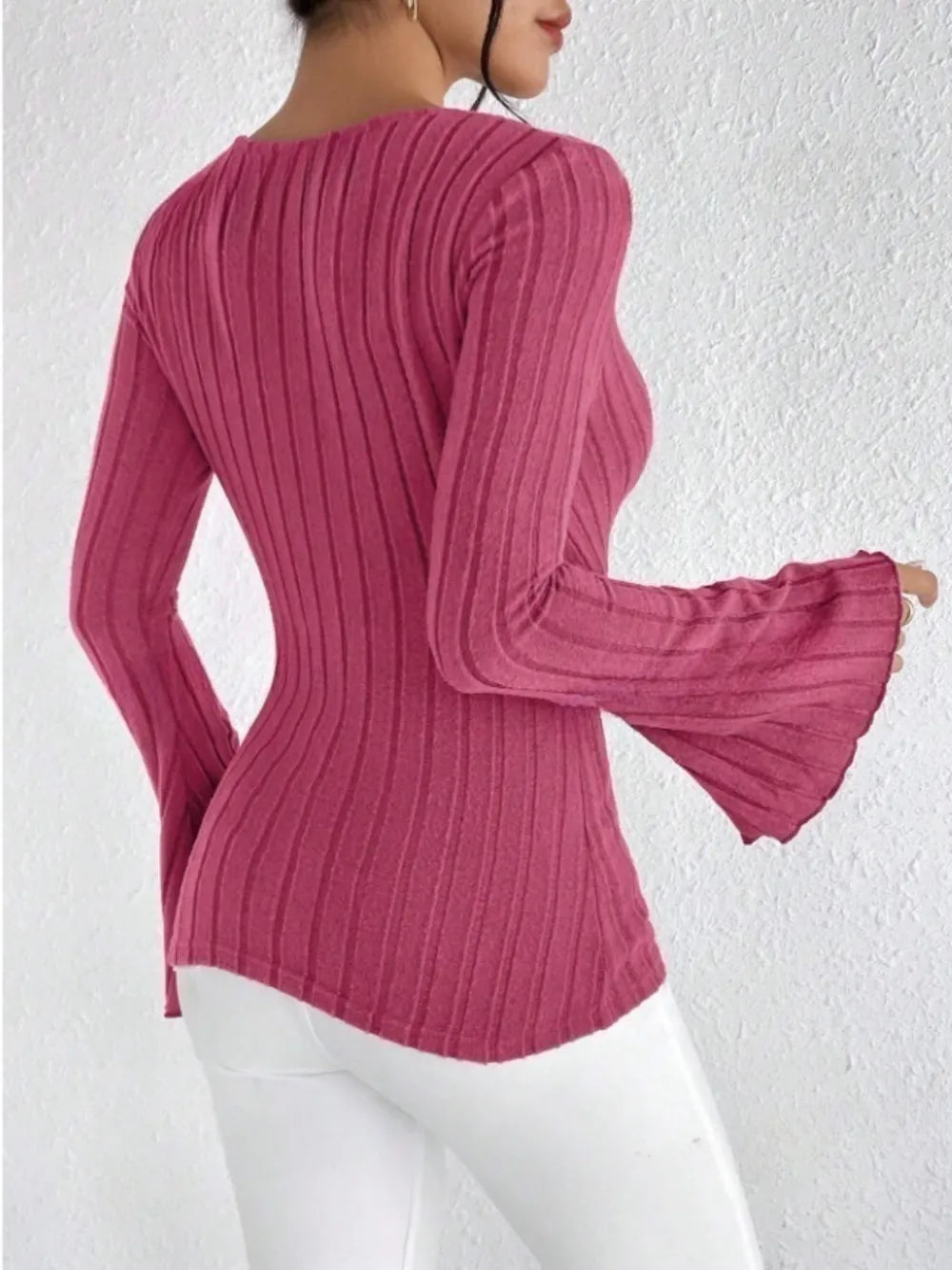 Ribbed Flare Sleeve Top