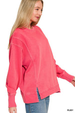 Zenana Pigment Dye Exposed-seam Fleece Sweatshirt