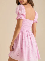 Eyelet Puff Sleeve Smocked Mini Dress