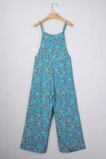 Floral Print Spaghetti Straps Loose Pocketed Jumpsuit