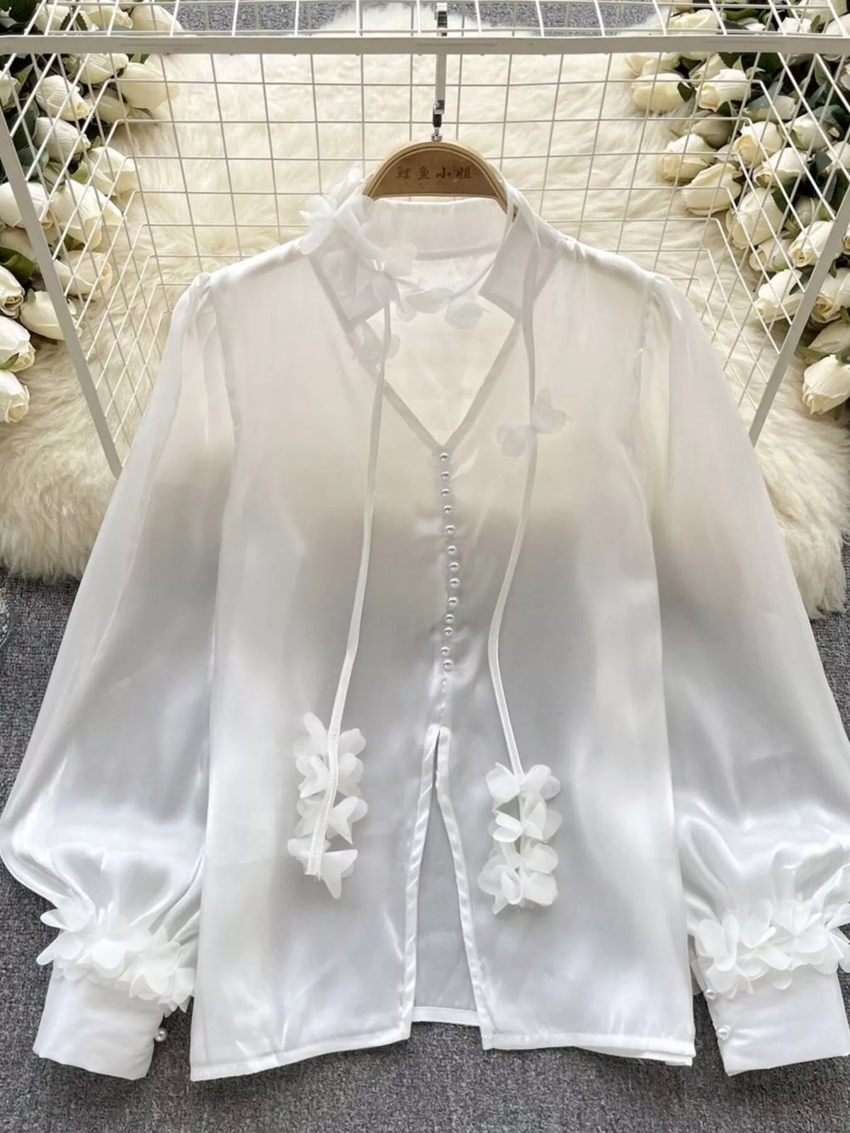 Sheer Floral Embellished Shirt