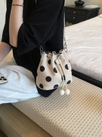 Polka Dot Drawstring Bucket Crossbody Bag