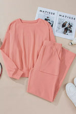 Round Neck Long Sleeve Top and Pants Set