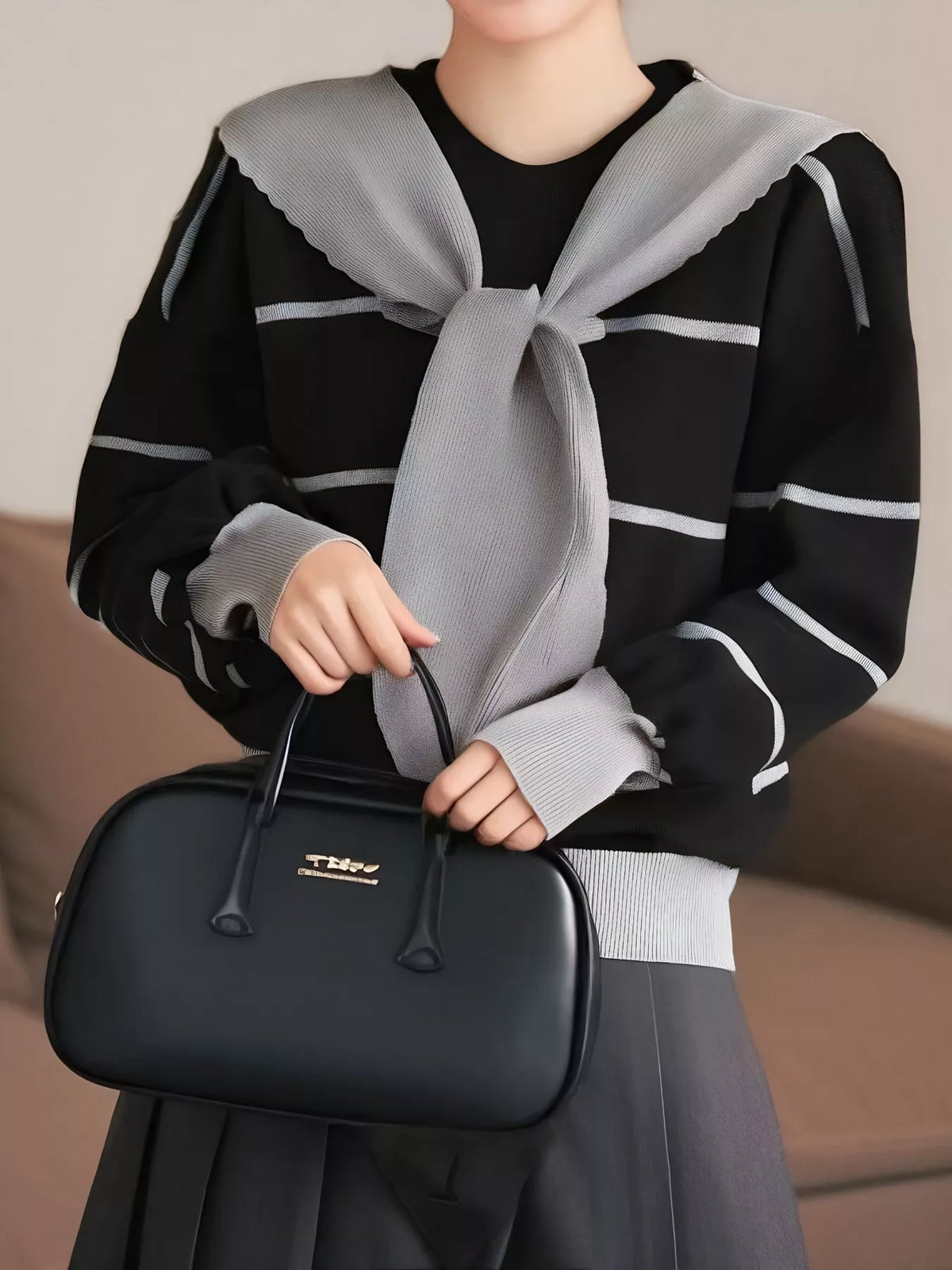Striped Round Neck Long Sleeve Sweater