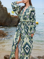 Boho Print Long Sleeve Beach Cover-Up