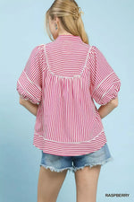 Umgee Striped Puff Sleeve Babydoll Top