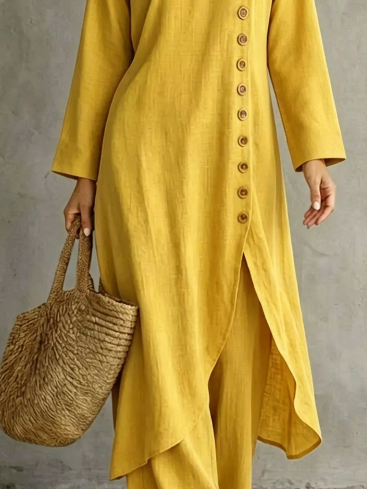 Full Size Side-Buttoned Longline Top and Pants Set Plus Size