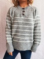 Striped Button Detail Long Sleeve Sweater