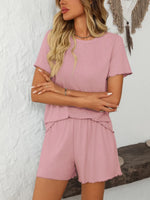 Mandy Round Neck Short Sleeve Top and Shorts Set