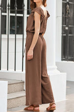 Ruffled Cap Sleeve Wide Leg Jumpsuit