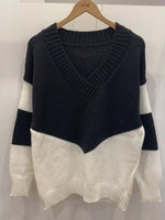 Color Block V-Neck Knit Sweater