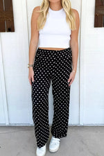 Polka Dot Print Elastic Waist Lace Hem Loose Pants
