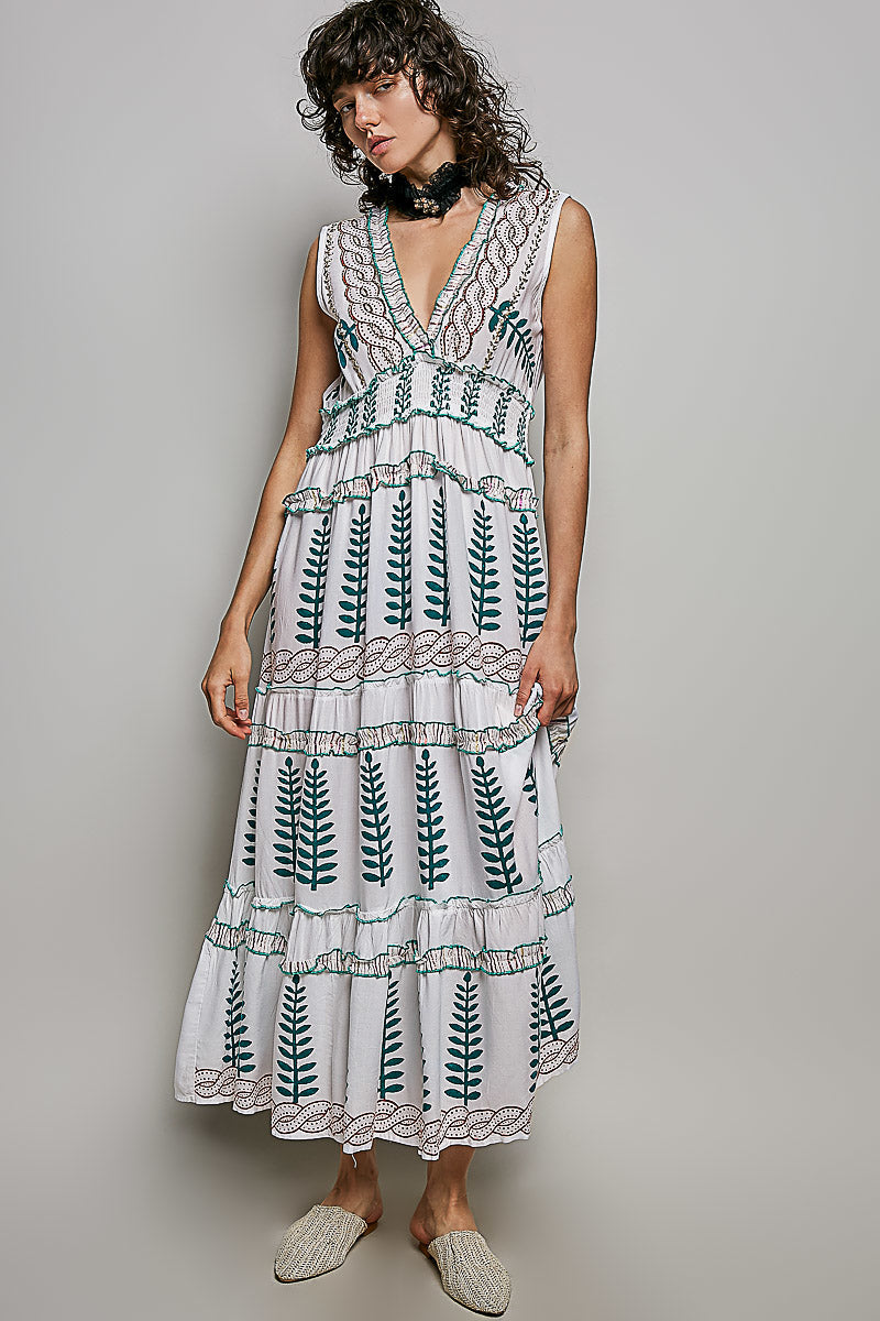 POL Floral Printed Sleeveless Tiered Dress with Smocked Waistband